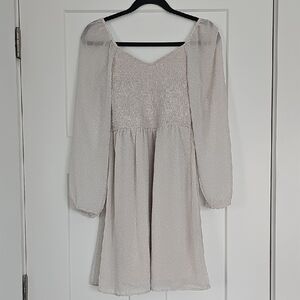 Jessica Simpson Cream Long Sleeve Smocked Bodice Dress